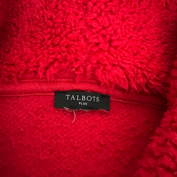 Talbots Plus fluffy pullover size 2X red teddy jacket top kangaroo pocket - Picture 5 of 6